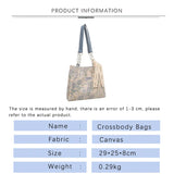 Embroidered Canvas Crossbody Bag Women Large Tote Shoulder Bag