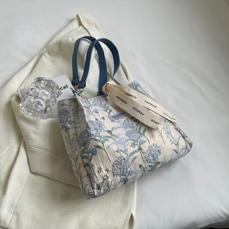 Embroidered Canvas Crossbody Bag Women Large Tote Shoulder Bag