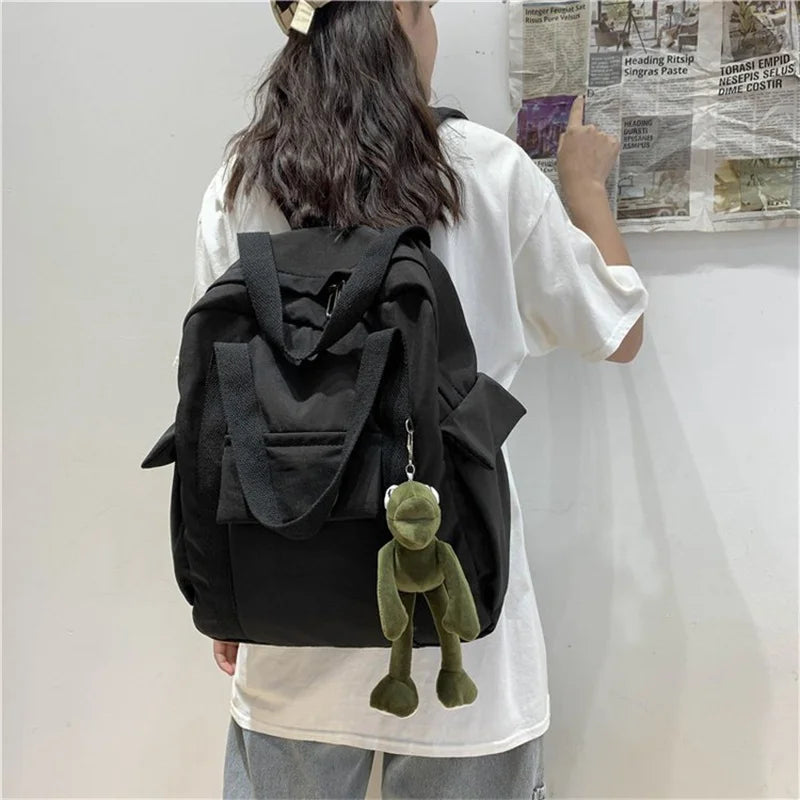 Green Vintage Nylon College Woman Student Bookbag Travel Bag