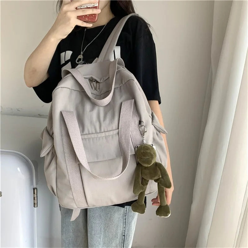 Green Vintage Nylon College Woman Student Bookbag Travel Bag