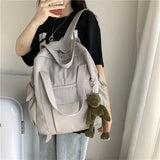 Green Vintage Nylon College Woman Student Bookbag Travel Bag