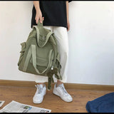 Green Vintage Nylon College Woman Student Bookbag Travel Bag