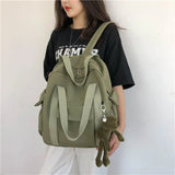 Green Vintage Nylon College Woman Student Bookbag Travel Bag