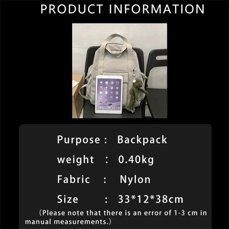 Green Vintage Nylon College Woman Student Bookbag Travel Bag