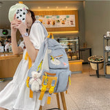 Nylon Backpack Preppy Style School Bag Waterproof Plush Pendan