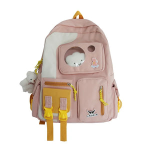 Nylon Backpack Preppy Style School Bag Waterproof Plush Pendan