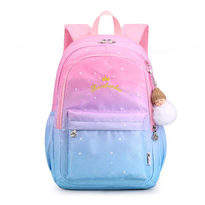 Embroidered Primary Student Girls Pink Gradient Backpack