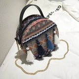 Ethnic Style Shoulder Bag Women Woven Fabric Chinese Style Circular Chain Tassel