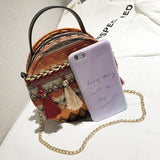 Ethnic Style Shoulder Bag Women Woven Fabric Chinese Style Circular Chain Tassel
