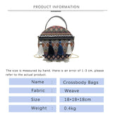 Ethnic Style Shoulder Bag Women Woven Fabric Chinese Style Circular Chain Tassel