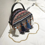 Ethnic Style Shoulder Bag Women Woven Fabric Chinese Style Circular Chain Tassel