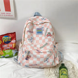 Light Waterproof Plaid Backpack Women Nylon Bookbag for Collage Student Travel B
