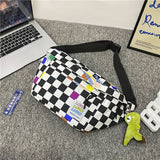 Plaid Women Backpacks Unisex Nylon Sports Ladies Messengerbags Men Chest Bags