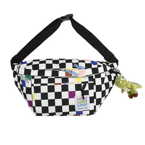 Plaid Women Backpacks Unisex Nylon Sports Ladies Messengerbags Men Chest Bags