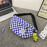 Plaid Women Backpacks Unisex Nylon Sports Ladies Messengerbags Men Chest Bags