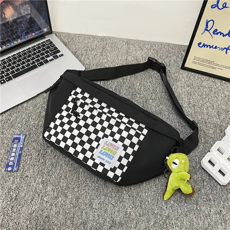 Plaid Women Backpacks Unisex Nylon Sports Ladies Messengerbags Men Chest Bags