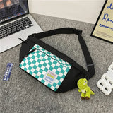 Plaid Women Backpacks Unisex Nylon Sports Ladies Messengerbags Men Chest Bags