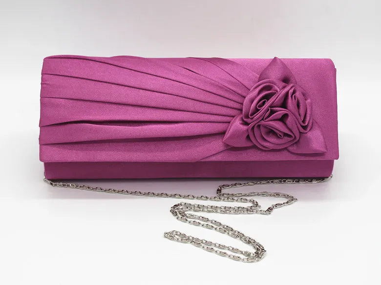 Women Clutch Rose Flowers Evening Bag Ladies Banquet Silk Handbag