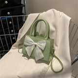 Women Shoulder Bag Bow Crossbody Leather Handbag Solid Zipper