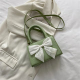 Women Shoulder Bag Bow Crossbody Leather Handbag Solid Zipper