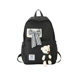 Nylon Women's School Backpack with Bows and Bear