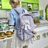 Nylon Women's School Backpack with Bows and Bear