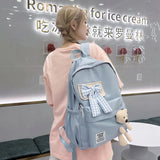 Nylon Women's School Backpack with Bows and Bear