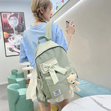 Nylon Women's School Backpack with Bows and Bear