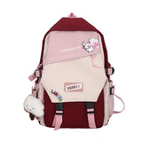 High School Woman Backpack Nylon Contrast Shoulder Bag Preppy Style