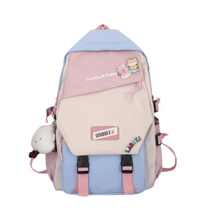 High School Woman Backpack Nylon Contrast Shoulder Bag Preppy Style