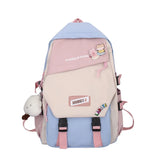 High School Woman Backpack Nylon Contrast Shoulder Bag Preppy Style