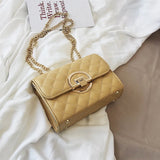 Women's Leather Crossbody Bag Metal Buckle Chain Handbag