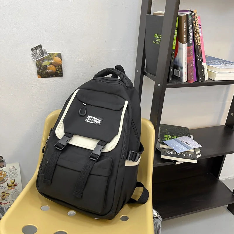 Nylon Casual Contrast Backpack Large Capacity Bags Unisex