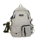 Green Nylon Female Backpack with Plush Pendant