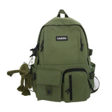 Green Nylon Female Backpack with Plush Pendant