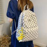 Plaid Unisex Female Travel Daypack Nylon Backpack