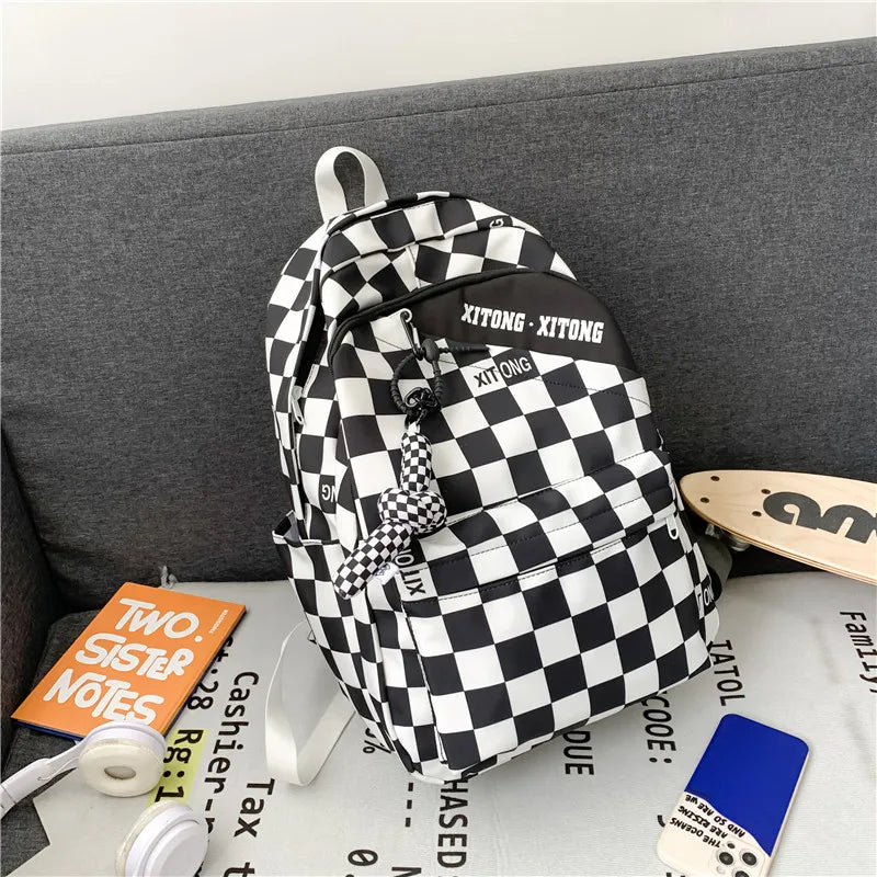Casual Plaid Women's Backpack Nylon Girls Shoulder Bags Unisex