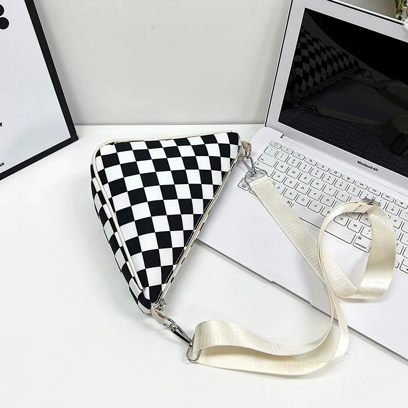Plaid Crossbody Bag Women Sport Female Shoulder Bags Nylon Triangle Satchel