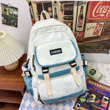 Preppy Women School Bag Panelled Nylon Backpacks Lady Middle School Students