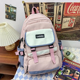 Preppy Women School Bag Panelled Nylon Backpacks Lady Middle School Students