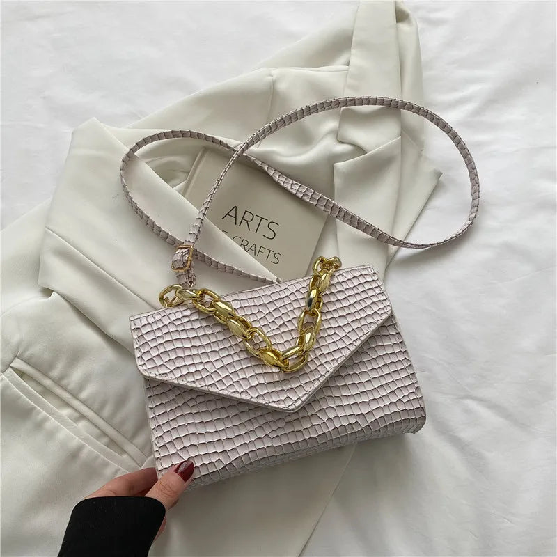 Crocodile Print Leather Shoulder Bag for Women