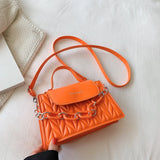 Summer Chain Women Shoulder Bags Solid Female Handbag Retro Square Bag Orange