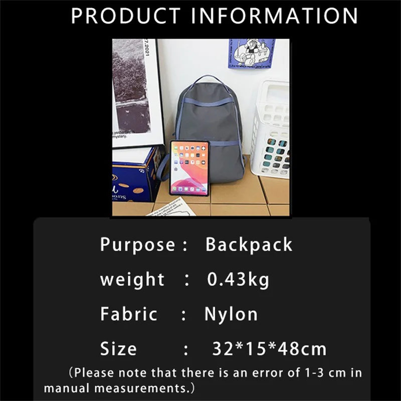 Women Backpacks Nylon Solid Ladies School Bags Minimalist Large Capacity Bookbag
