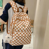 Pink Plaid School Backpacks for Girls with Pendant