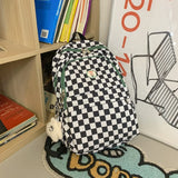 Pink Plaid School Backpacks for Girls with Pendant