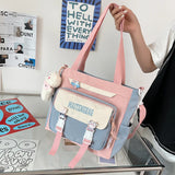 Nylon Shoulder Bag for Women, Large Capacity Laptop Satchel, Pink