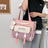 Nylon Shoulder Bag for Women, Large Capacity Laptop Satchel, Pink