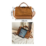 TTOU Women Suede Rivet Handbags Vintage Large Capacity Shopping Bag