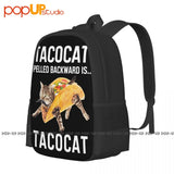 Large Capacity Tacocat Spelled Backward Backpack - Schoolbag Gym Tote Bag
