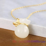 Vintage 925 Silver Natural Jade Bag Necklace Pendant